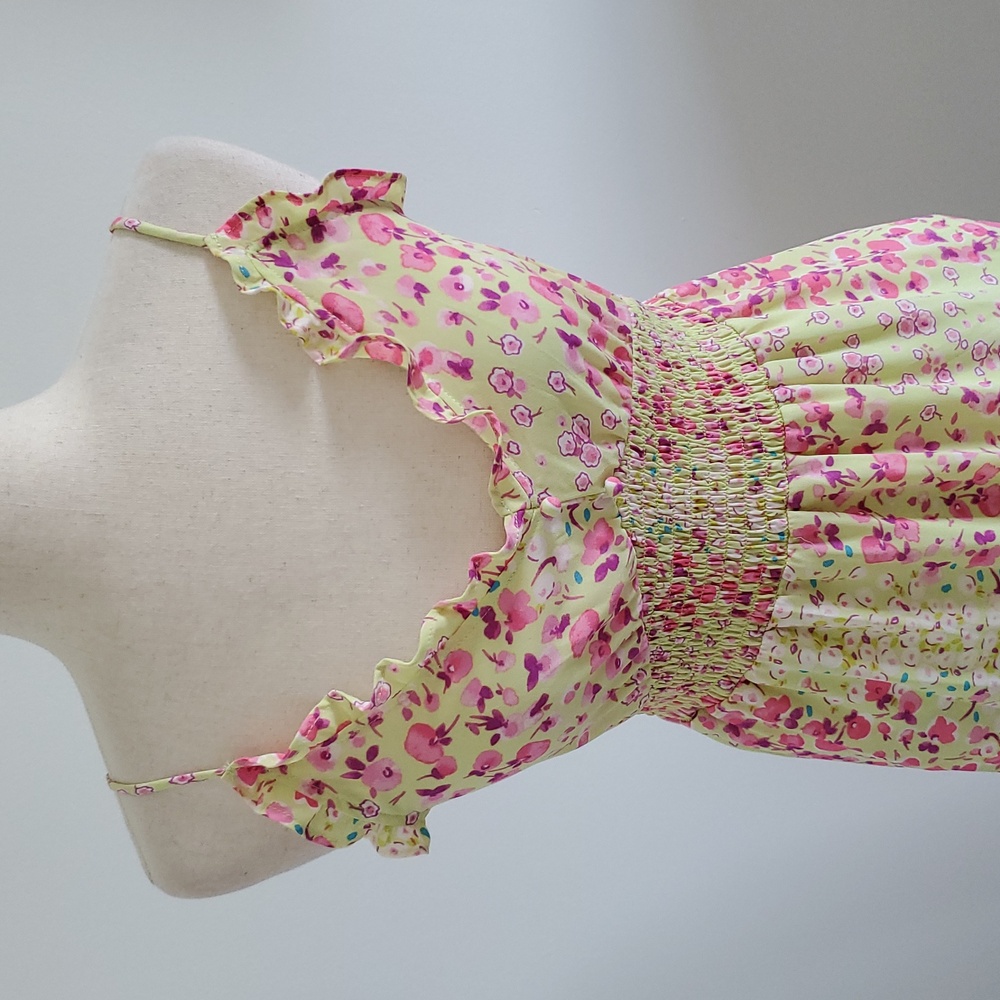 Sienna Sky Pink Floral Yellow Midi Dress with Ruffle Trim - Picture 2 of 10